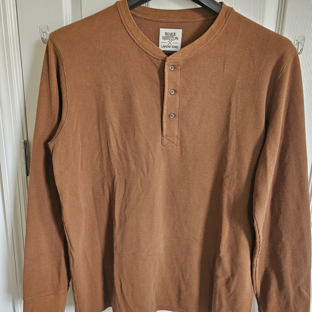 Lands' End Men's Long Sleeve Henley Shirt - Rust